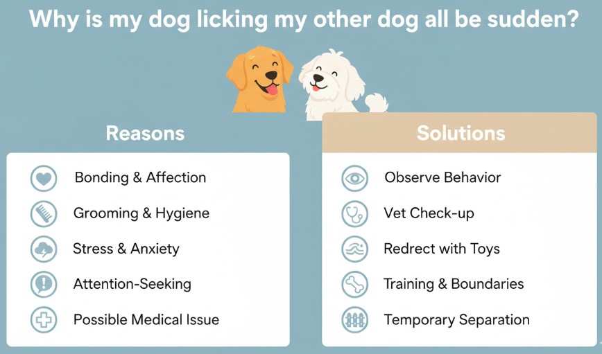Why is my dog licking my other dog all of a sudden reason and solution